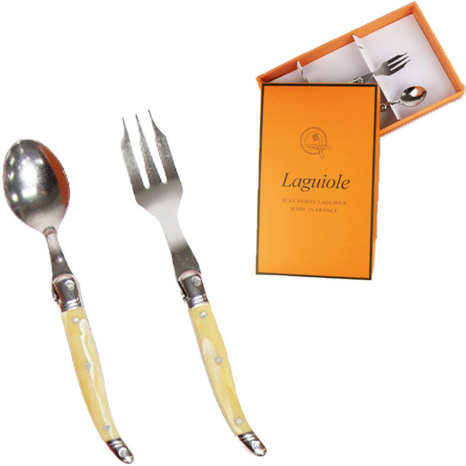 장네론 라귀올 선물패키지 케이크 커트러리 세트, 마블베이지, 스푼 + 포크, 1세트