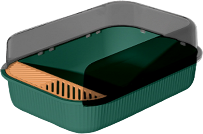 FOCAT 半封閉貓砂盆 Set 加高圍欄設計 寬大濾砂踏板 附貓砂鏟, 復古綠, 1組