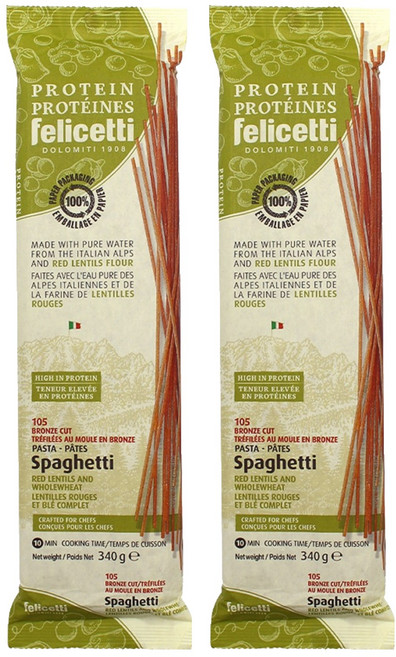 펠리체티 유기농 프로틴 레드렌틸 & 통밀스파게티, 340g, 2개
