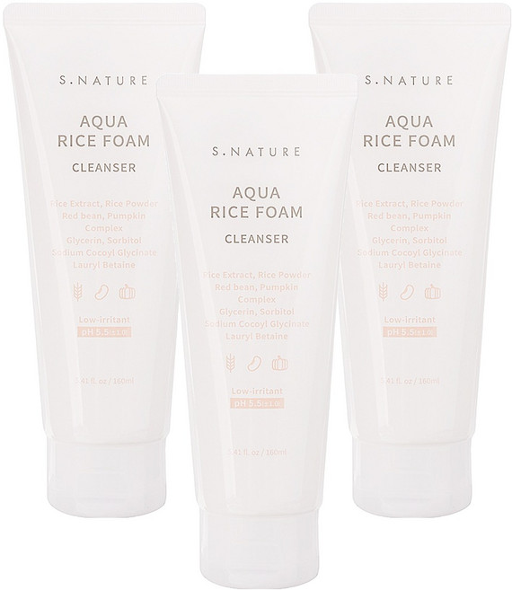 에스네이처 아쿠아 라이스 약산성 클렌징폼, 160ml, 3개