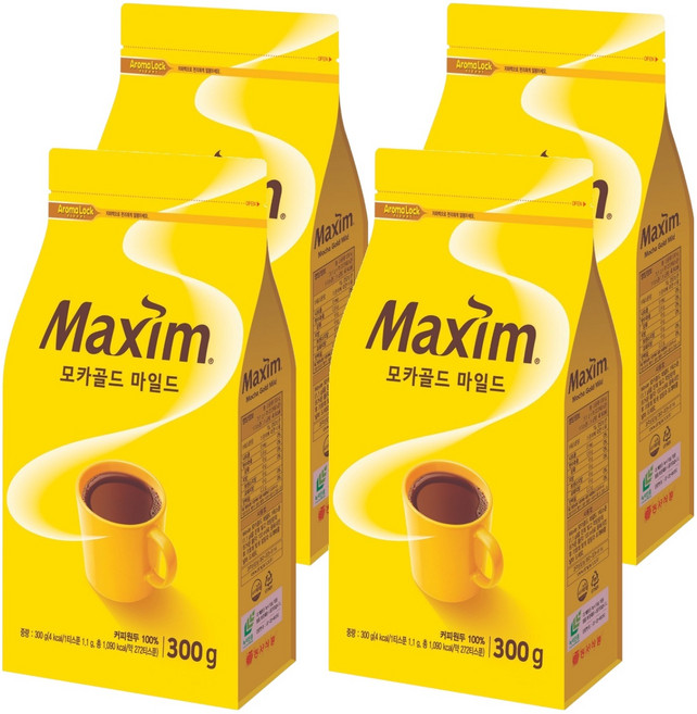 맥심 모카골드 마일드 원두커피, 카페인, 4개, 1개입, 300g, 300g