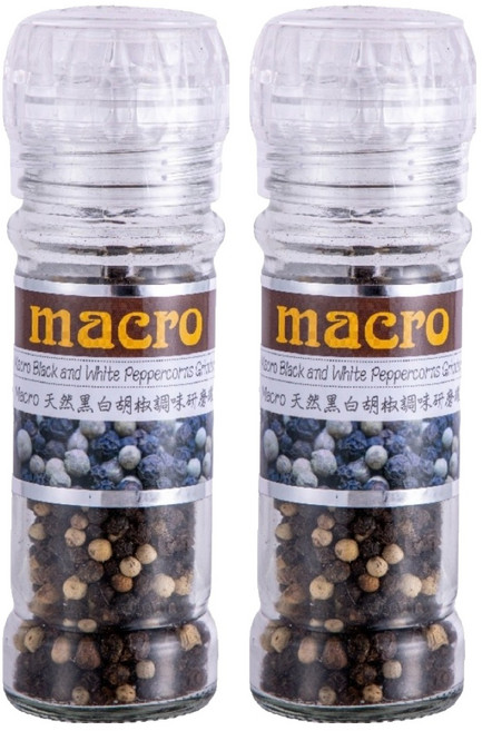 Macro 天然黑白胡椒粒調味研磨罐, 45g, 2瓶
