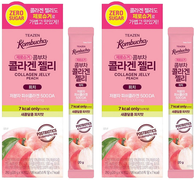 TEAZEN 茶禪 康普茶膠原蛋白果凍條 水蜜桃口味, 2盒, 280g