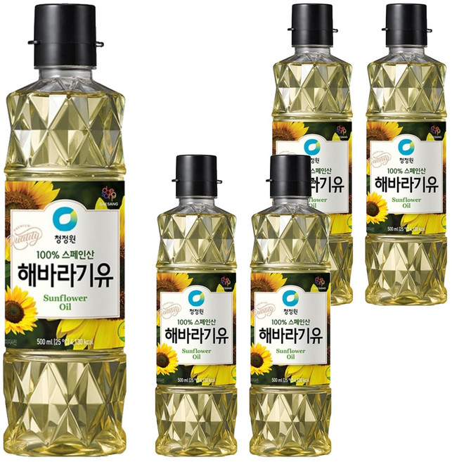 청정원 해바라기유, 500ml, 5개