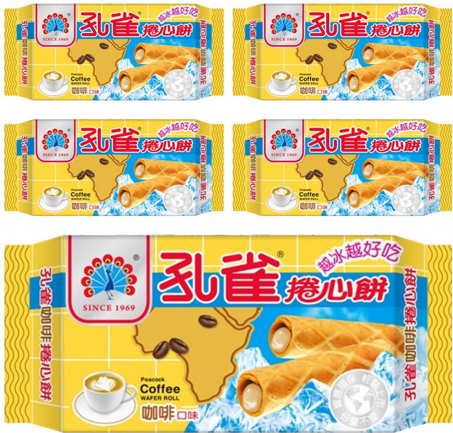孔雀 捲心餅 咖啡口味, 63g, 5包