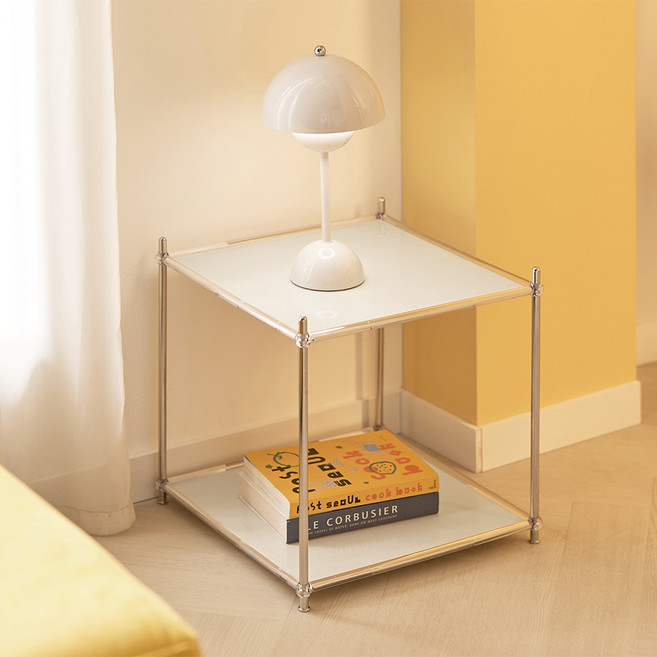 뮤레브 정사각 철제 모듈 미드센츄리 모던 사이드 테이블 선반, 아이보리, 2단