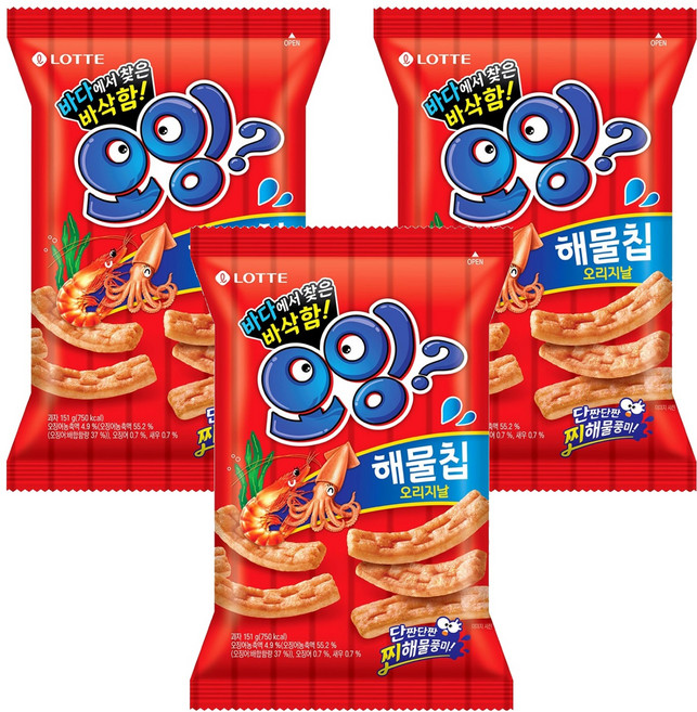 LOTTE 樂天 Oing酥脆條 海鮮口味, 151g, 3包