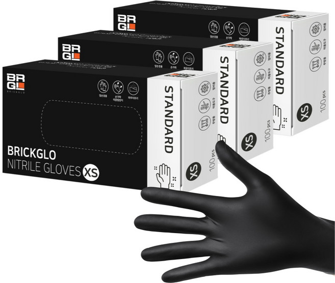 브릭글로 스탠다드 니트릴장갑 100p, 블랙, XS, 3개