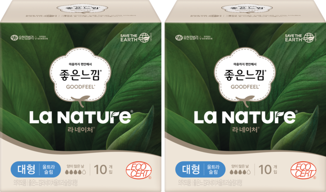 라네이처 좋은느낌 울트라 슬림 생리대 날개형, 대형, 10개입, 2개