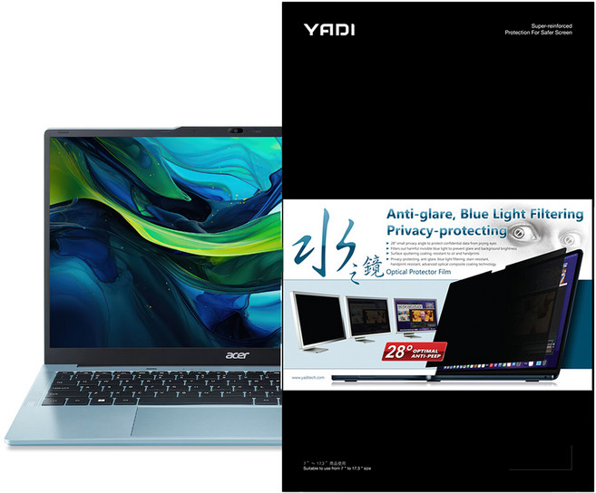 YADI 亞第 獨特磁吸水之鏡防窺片 Acer Lite AL15 71P 54V5 專用 PF4PPC-W156, 1片, Privacy Tint (Black)