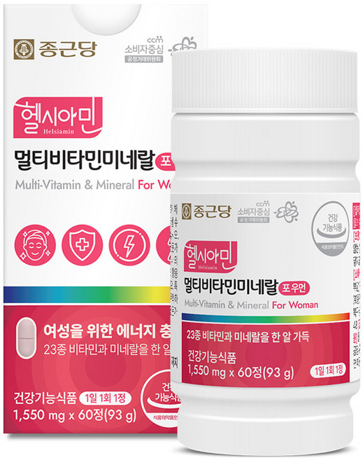종근당 헬시아민 멀티비타민 미네랄 포우먼 93g, 60정, 1개