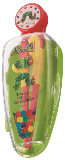 Skater ADXT1S 兒童右手學習筷 含收納盒 筷子140mm*1雙+收納盒136*65*45mm*1個, 好餓的毛毛蟲, 1組