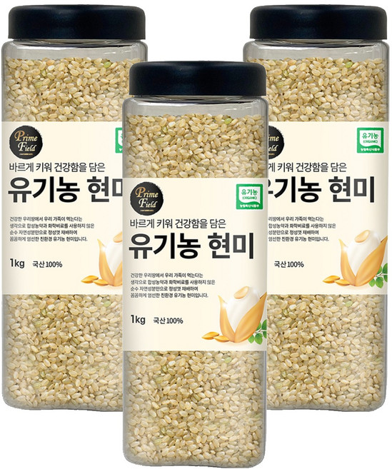 Prime Field 유기농 현미, 1kg, 3개