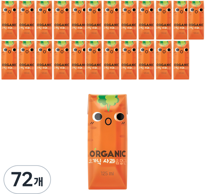 롯데칠성음료 오가닉 유기농 사과 당근 주스, 72개, 125ml