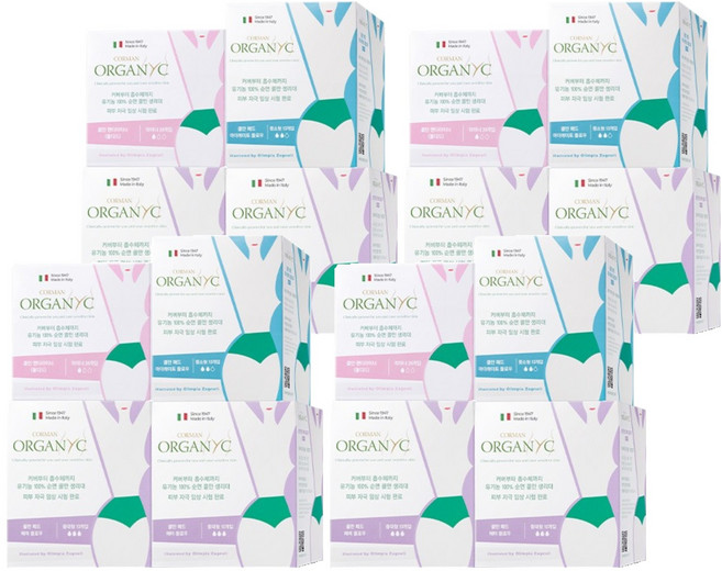 ORGANYC 콜만 중대형 생리대 날개형 20p + 중소형 생리대 날개형 10p + 팬티라이너 24p, 4세트
