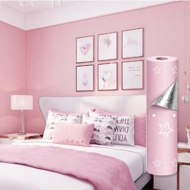 오펠리어 별 패턴 단열 벽지 시트지, 로맨틱핑크