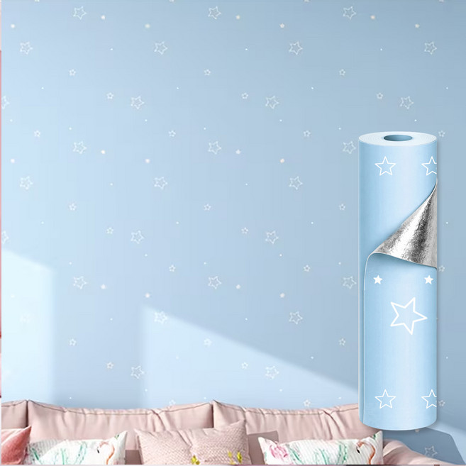 오펠리어 별 패턴 단열 벽지 시트지, 몽환적인 블루