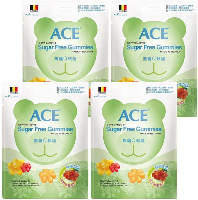 ACE 無糖Q軟糖 比利時進口 無添加人工色素, 240g, 4包