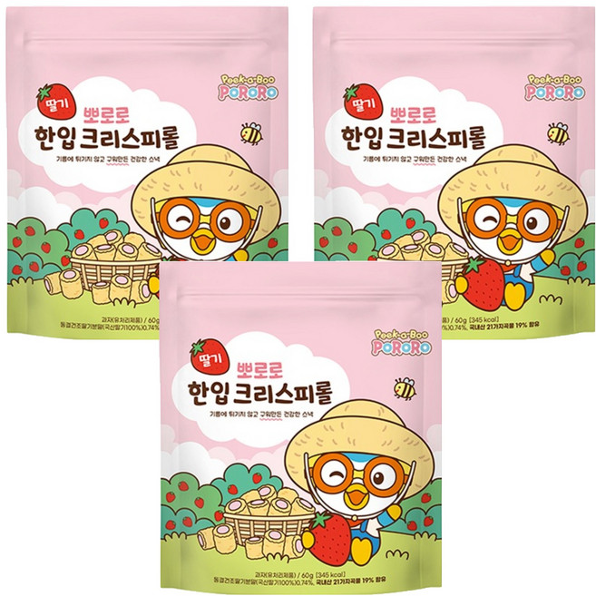 어니스트에프엔비 뽀로로 한입 크리스피롤 딸기, 60g, 3개