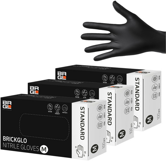 브릭글로 스탠다드 니트릴장갑 100p, 블랙, 중(M), 3개