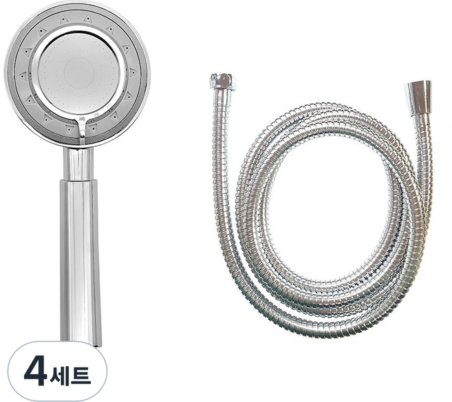 비앤홈 3단 심플 샤워헤드 + 메탈줄 2m 세트, 4개, 실버