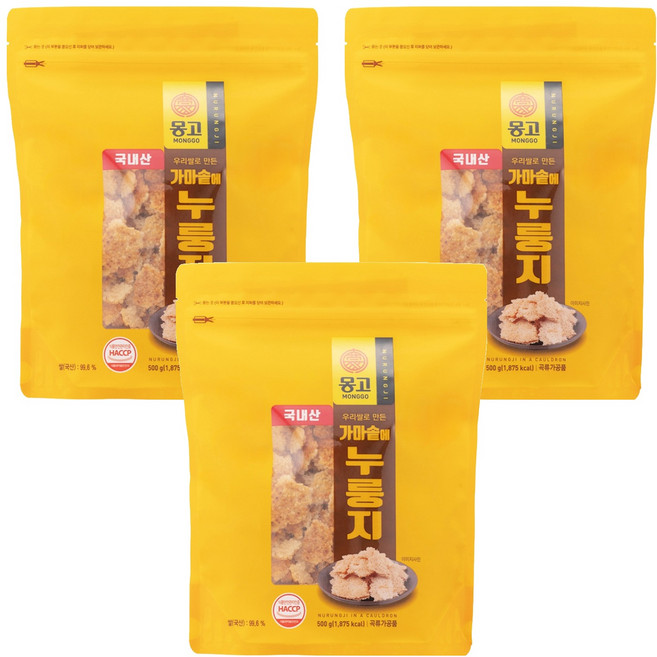 MONGGO FOODS INC. 韓國米釜鍋鍋巴, 500g, 3個