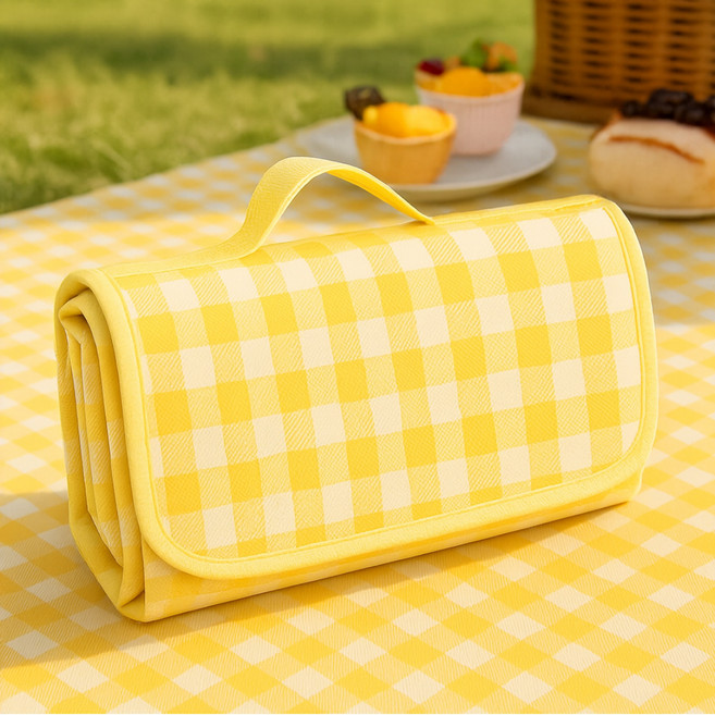 휴대용 체크 돗자리 방수기능, 옐로우