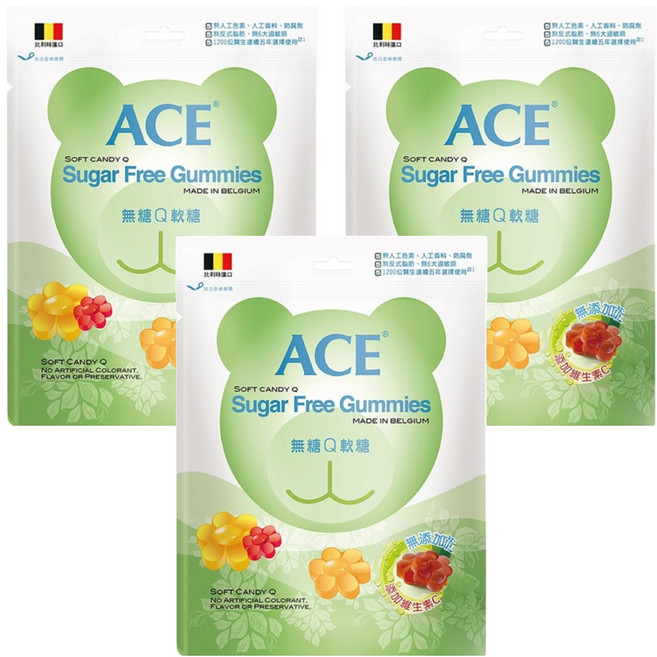 ACE 無糖Q軟糖 比利時進口 無添加人工色素, 240g, 3包