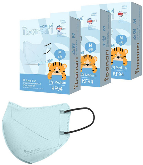 아이바나리 황사마스크 소형 M KF94, 10개입, 3개, 아쿠아블루