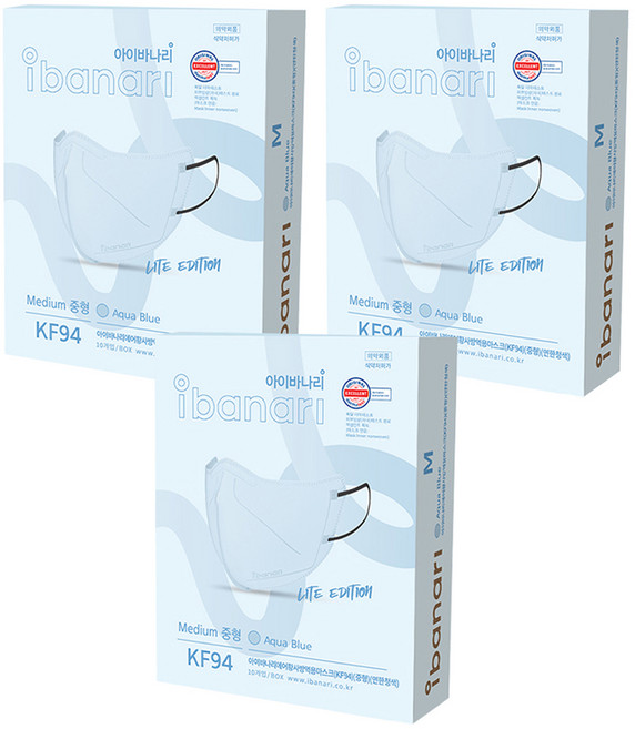 아이바나리 에어 황사 방역용 마스크 중형 M KF94, 10개입, 3개, 아쿠아블루