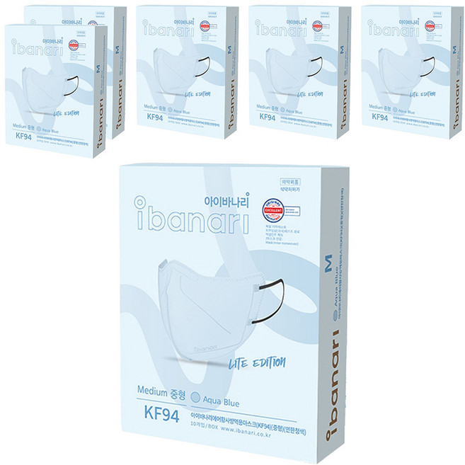 아이바나리 에어 황사 방역용 마스크 중형 M KF94, 10개입, 6개, 아쿠아블루