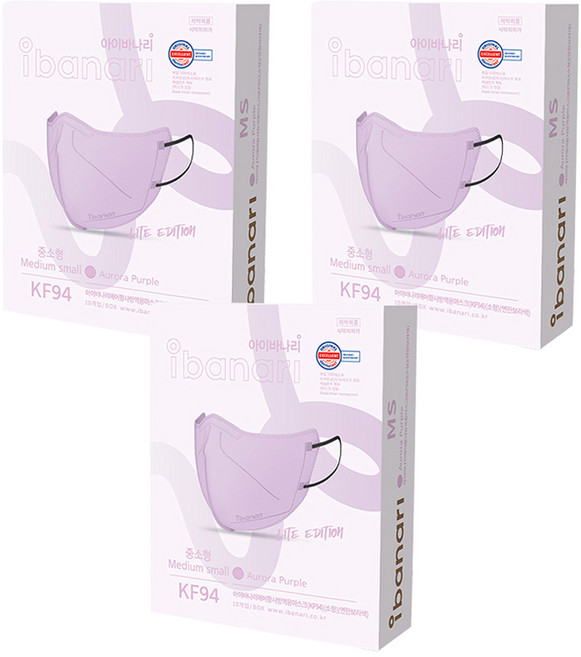 아이바나리 에어황사방역용마스크 중소형 KF94, 10개입, 3개, 오로라 퍼플