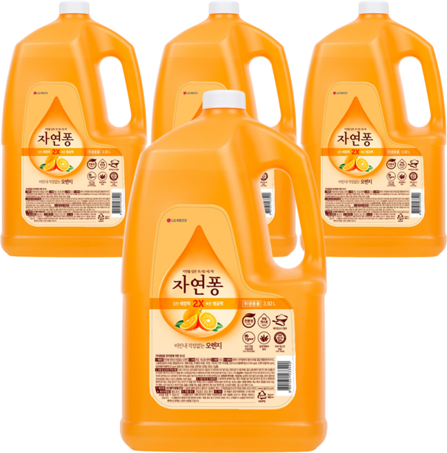 [비건라이프] 자연퐁 비린내 걱정없는 오렌지 주방세제, 3.92L, 4개