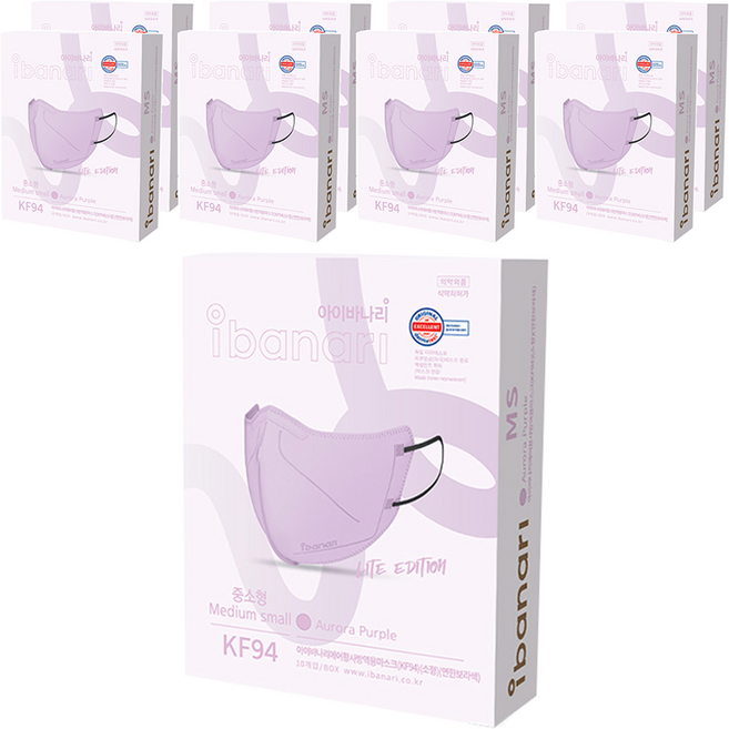 아이바나리 에어 황사방역용마스크 중소형 KF94, 10개입, 9개, 오로라 퍼플