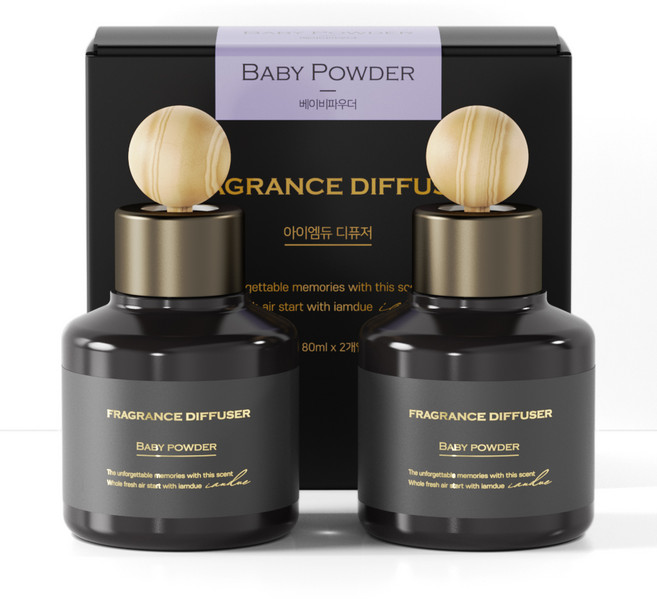 아이엠듀 퍼퓸 차량용 디퓨저 80ml 2개 + 우드볼스틱 2개 + 흡착패드 2개, 베이비파우더, 1세트