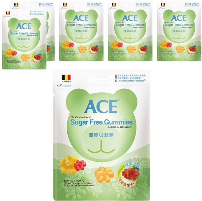 ACE 無糖Q軟糖 比利時進口 無添加人工色素, 240g, 6包