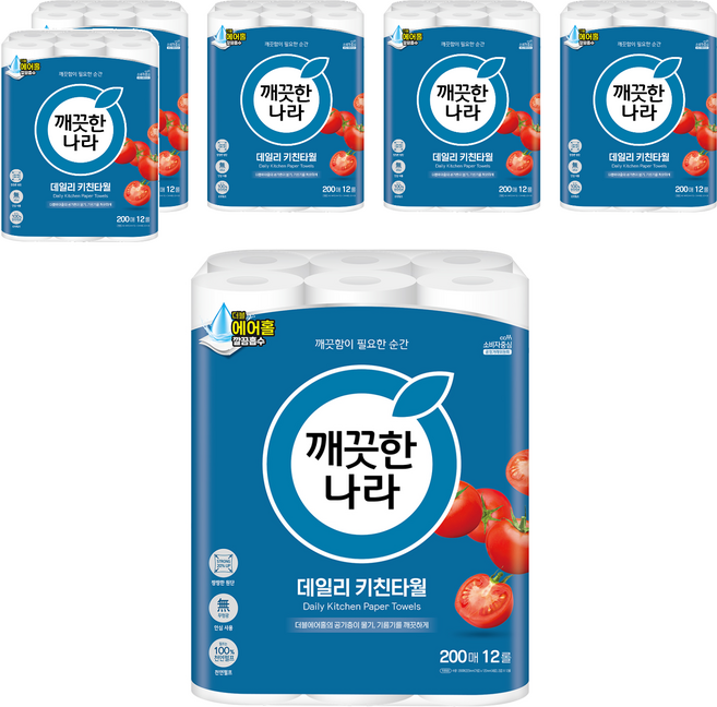 깨끗한나라 데일리 천연펄프 키친타올, 200매, 72개
