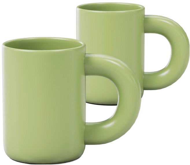 키에 베이직 도자기 뭉툭 머그컵 2개입 세트 280ml, 그린, 1세트