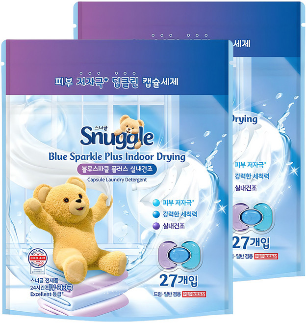 스너글 블루스파클 플러스 실내건조 캡슐세제, 27개입, 2개