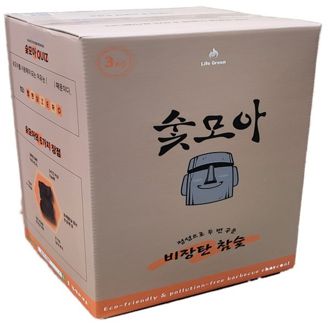 숯모아 두번 구워 튀지 않는 비장탄, 3kg, 1개
