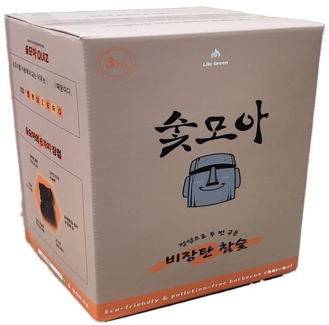 숯모아 두번 구워 튀지 않는 비장탄, 3kg, 1개 - 쿠팡
