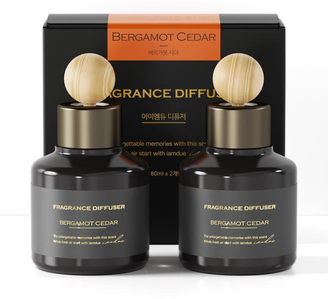 아이엠듀 퍼퓸 차량용 디퓨저 80ml 2개 + 우드볼스틱 2개 + 흡착패드 2개, 베르가못시더, 1세트