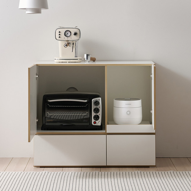 웰퍼니쳐 키체나 주방 광폭 수납장 도어형 렌지대 방문설치, 화이트 리프, 2단