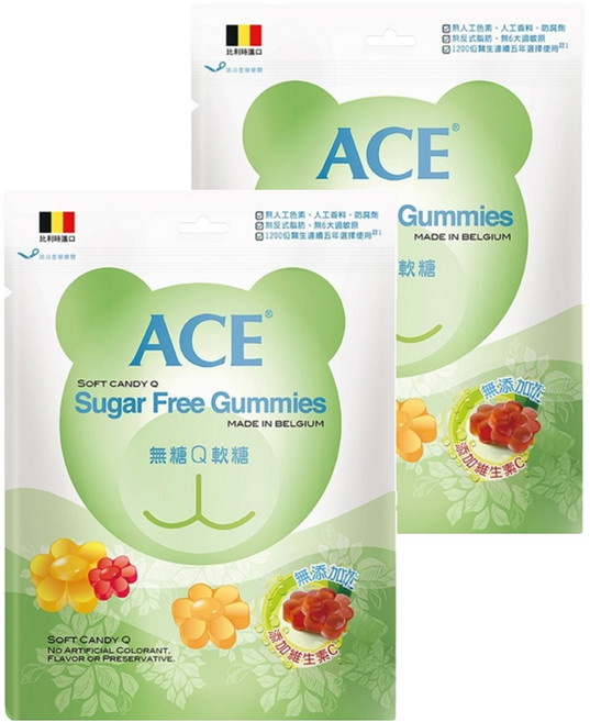 ACE 無糖Q軟糖 比利時進口 無添加人工色素, 240g, 2包