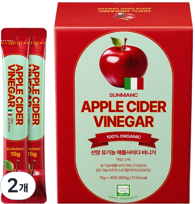 선망 유기농 애플사이다 비니거 40p, 600g, 2개