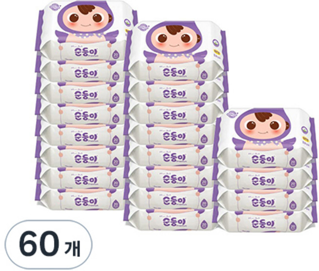 순둥이 프리미엄 엠보싱 아기 물티슈 휴대형, 65g, 20매, 60세트