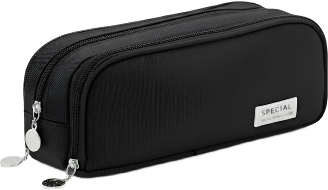 라이프팁스 대용량 3단 펜 파우치 필통, 블랙, 1개