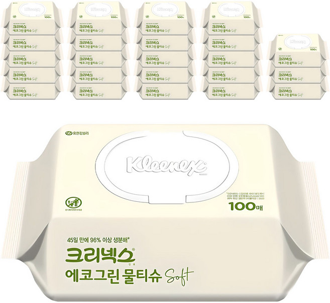크리넥스 에코그린 소프트 물티슈 캡형, 45g, 100매, 24개