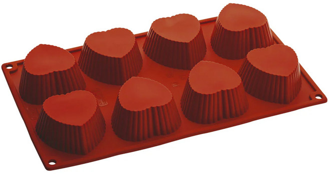 pavoni ITALIAI 八連愛心矽膠模 FR082 68 x 68 x 31mm + 外徑300 x 175mm 耐熱-40~230度 82ml, 紅色, 1個