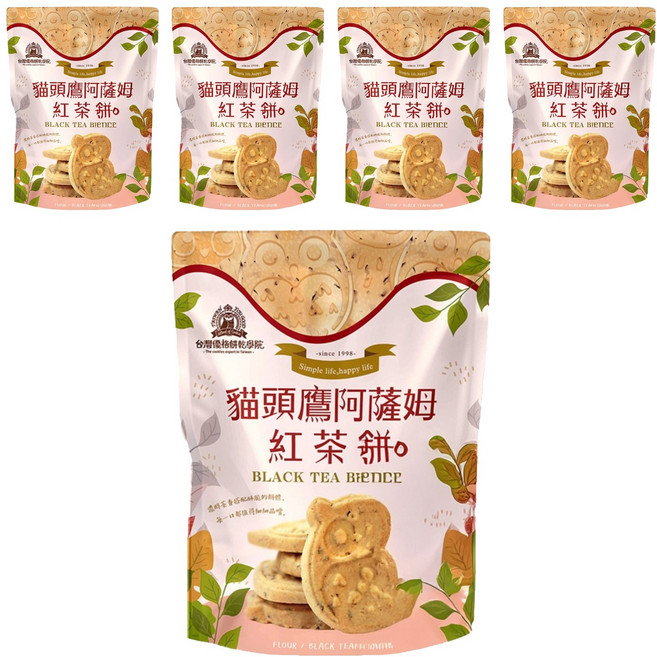 School of Cookie 台灣優格餅乾學院 貓頭鷹造型餅乾 阿薩姆紅茶, 180g, 5袋